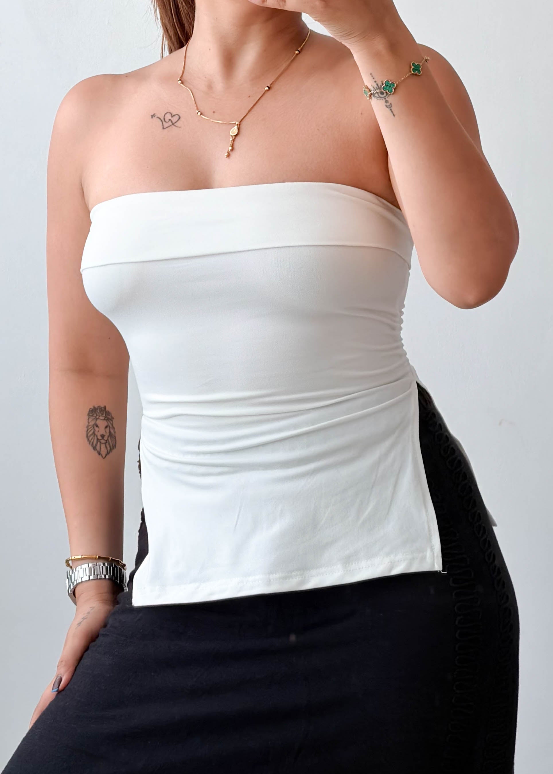 Size XS-S / M-L White Foldover Tube Top