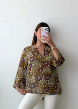 Size S-M / L-XL Brown Floral Relaxed Top