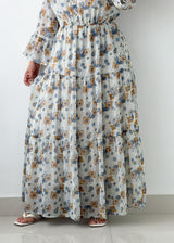 Size M-L Ivory Floral Tiered Maxi Dress