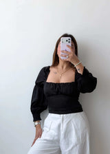 Size S Black Square Neck Puff Sleeve Top