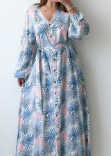 Size L-XL, Blue Tropical Shirt Maxi Dress