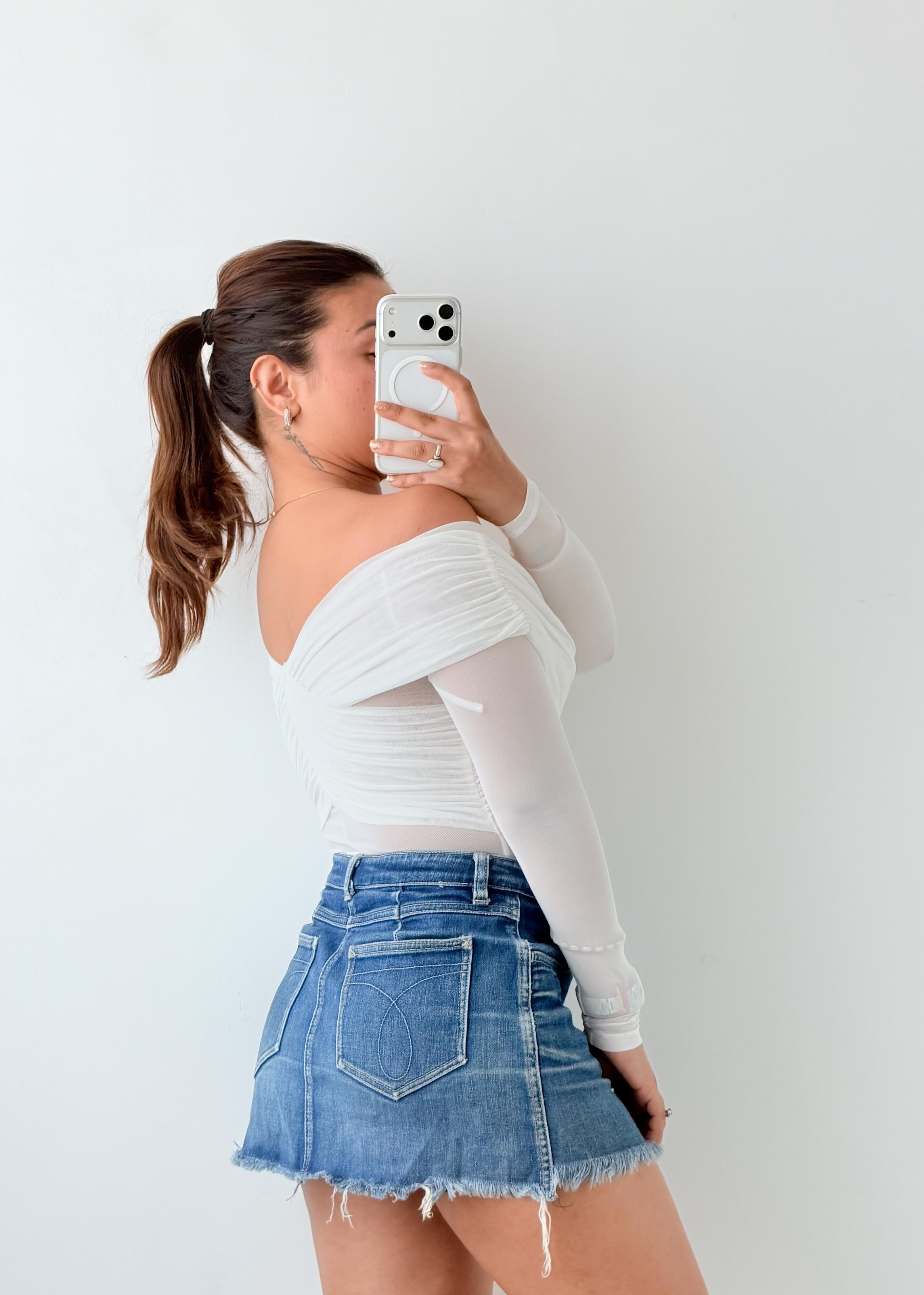 Size XS-S White Off-Shoulder Mesh Bodysuit