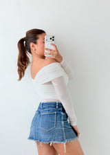 Size XS-S White Off-Shoulder Mesh Bodysuit