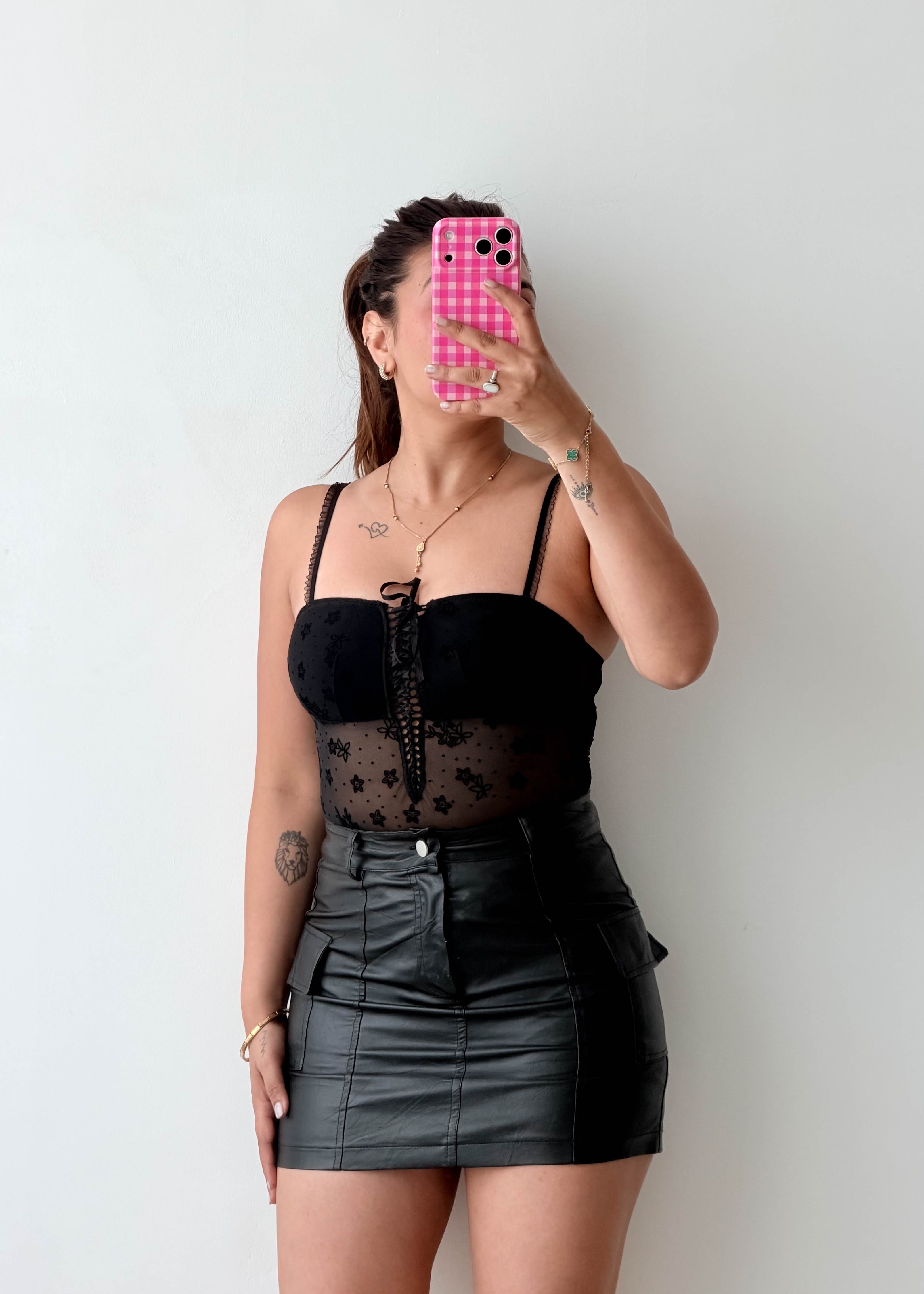 Size XS-S Black Sheer Mesh Corset Bodysuit