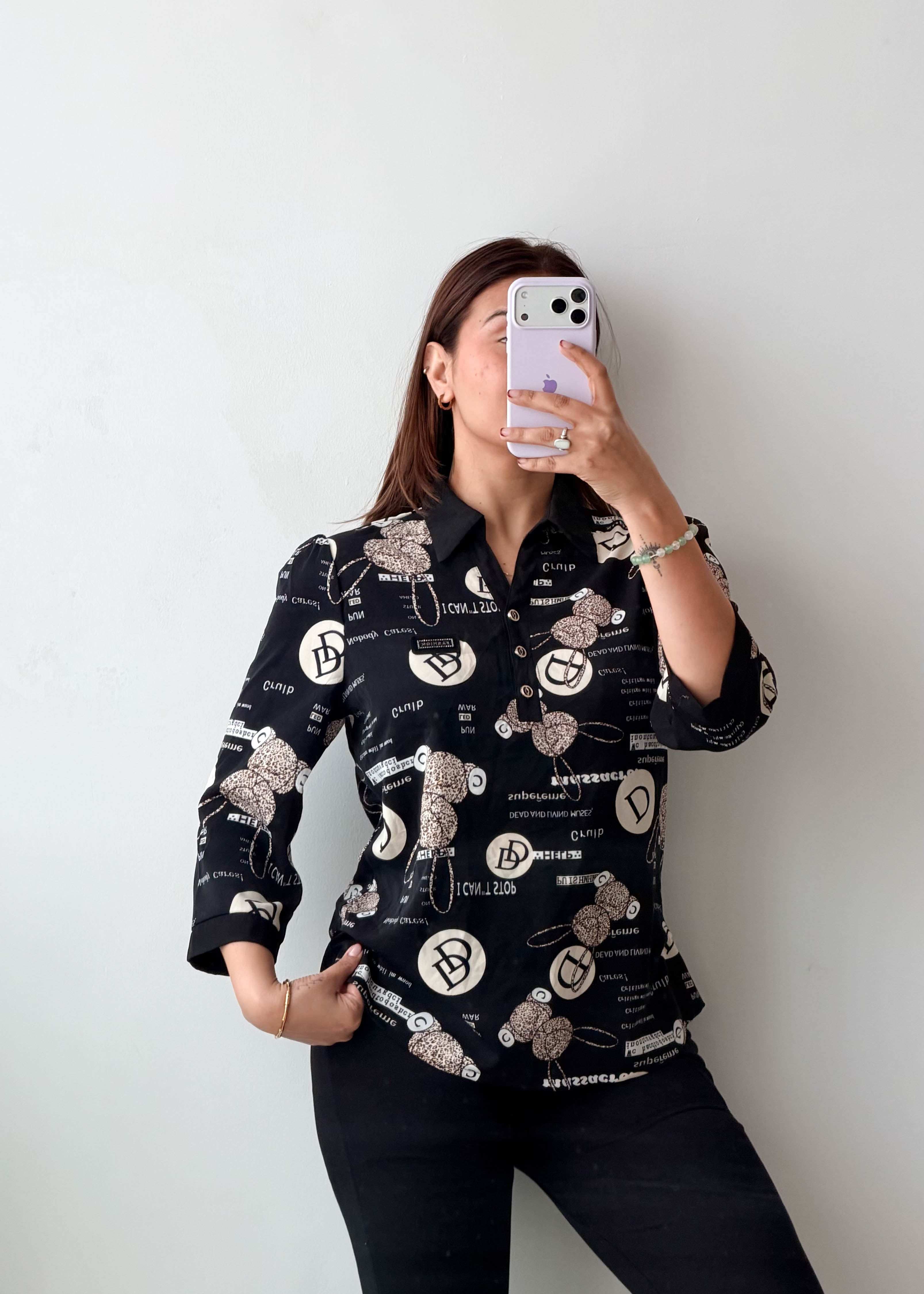 S-M Black Monogram Printed Shirt