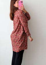 Size M-L Red Floral Longline Shirt Tunic