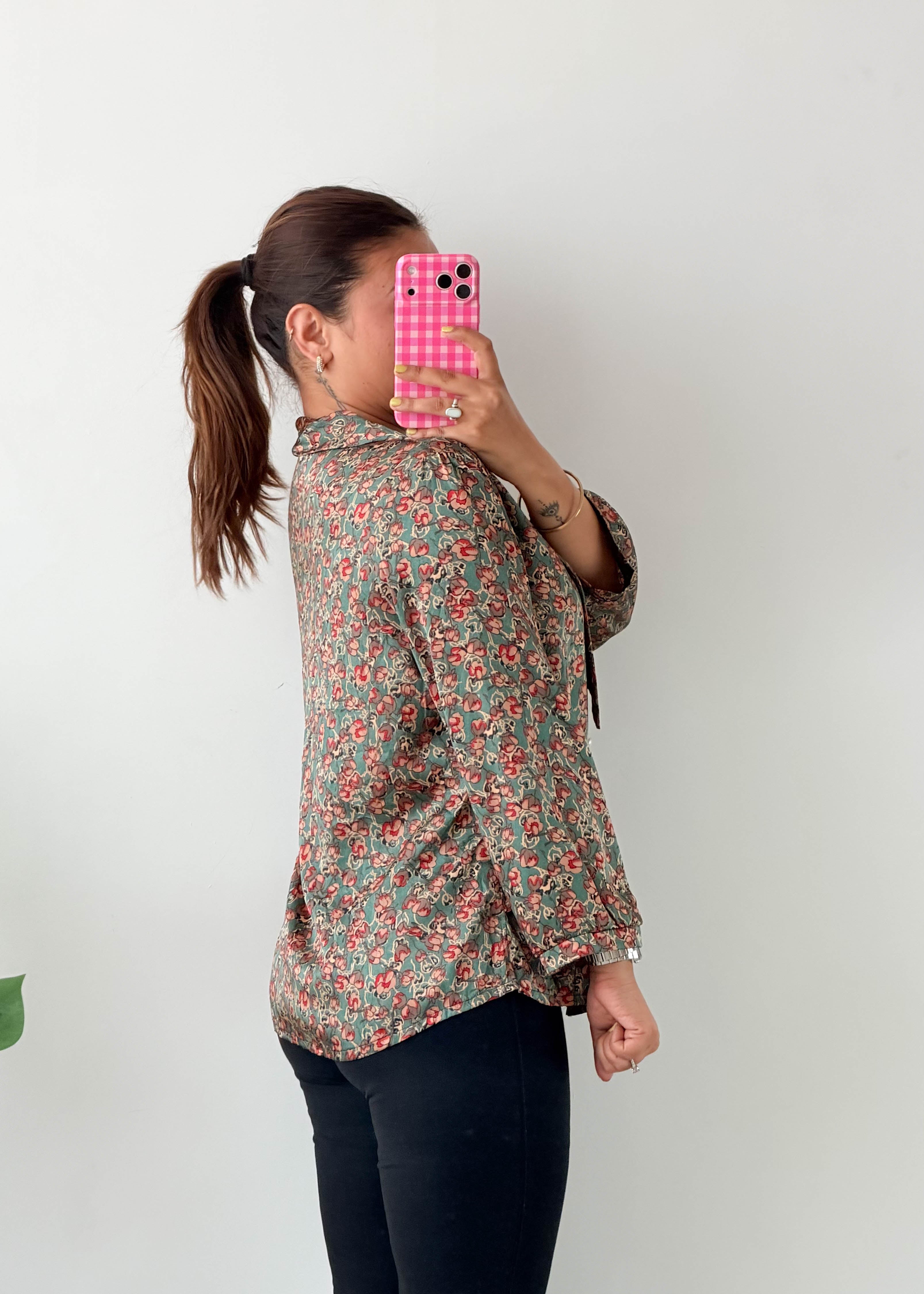 Size M-L Green Ditsy Floral Blouse