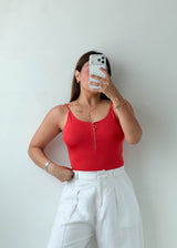 Size S-M Red Zip Front Bodysuit