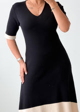S-M Black & Cream Colorblock Midi Dress