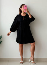Size XL-2XL Black Tie-Neck Mini Dress