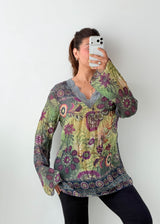 Size M-L Green Floral Peasant Top