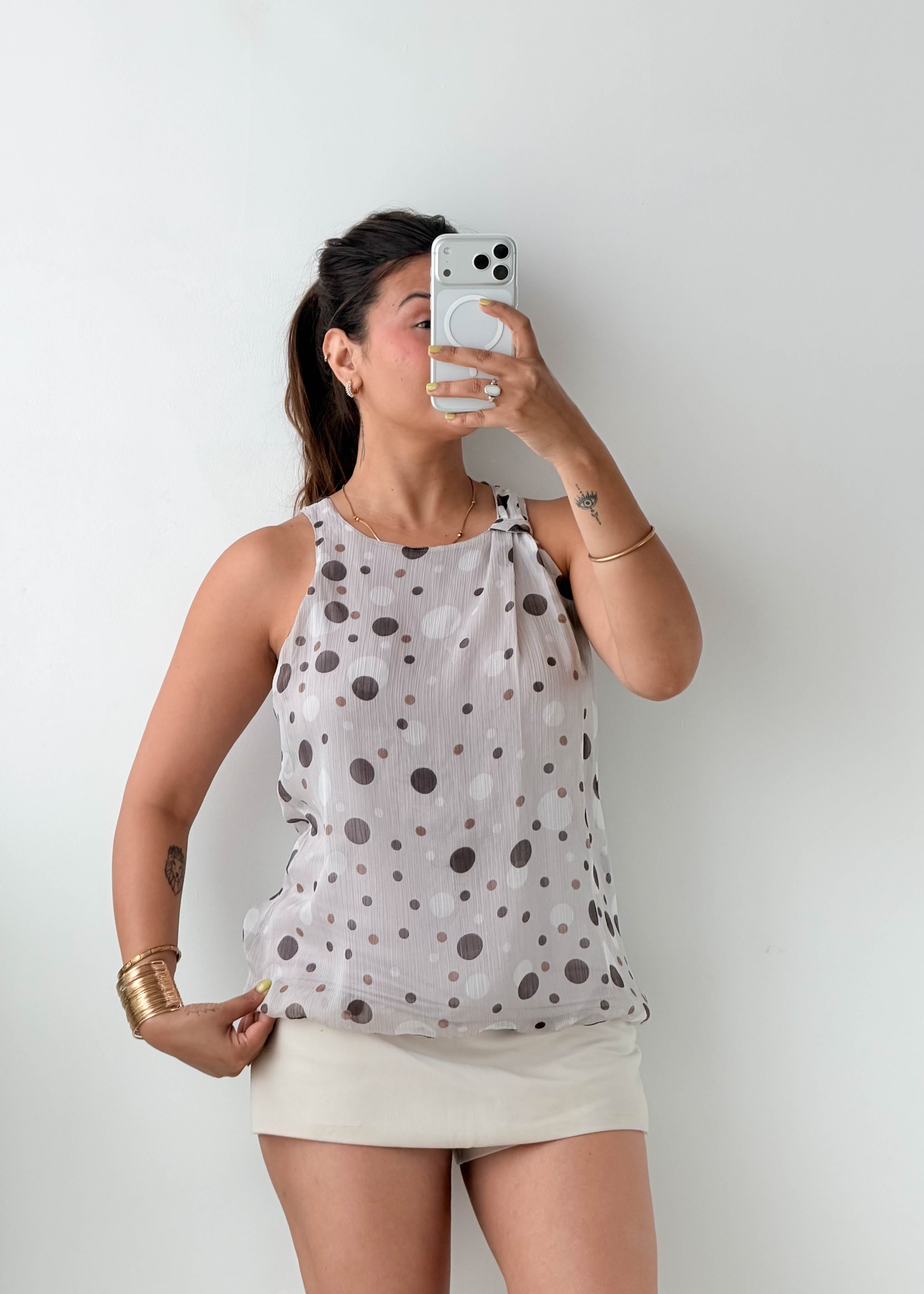 Size S-M White Polka Dot Sleeveless Top