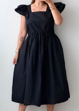 Size M-L Black Puff Sleeve Midi Dress
