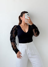 Size S-M Black Mesh Sleeve Bodysuit
