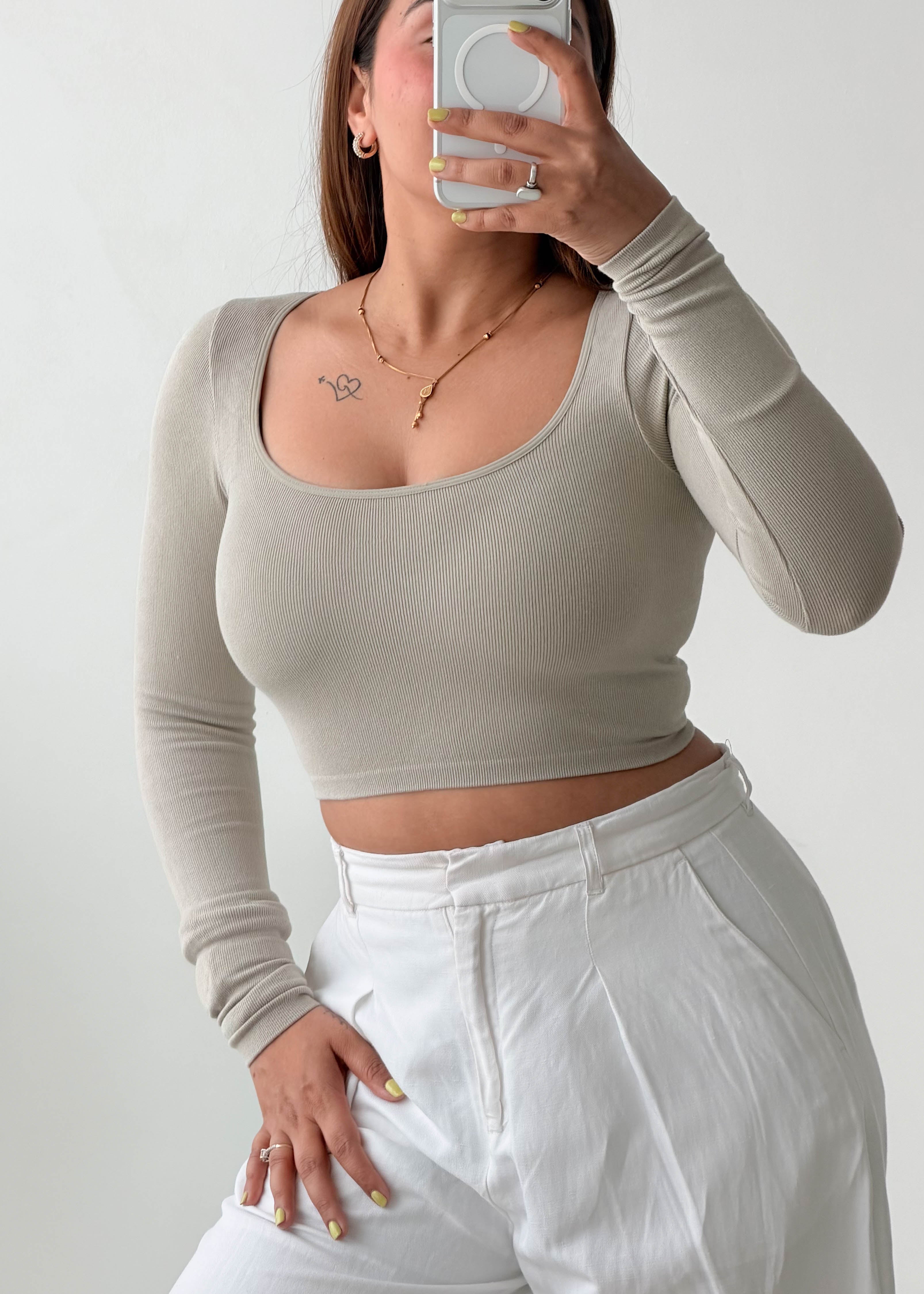 Size XS-S Sage Green Scoop Neck Crop Top