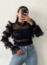 Black Mesh Frills Bodysuit