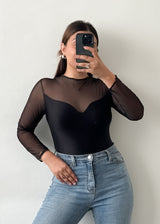 Black Mesh Cut Bodysuit