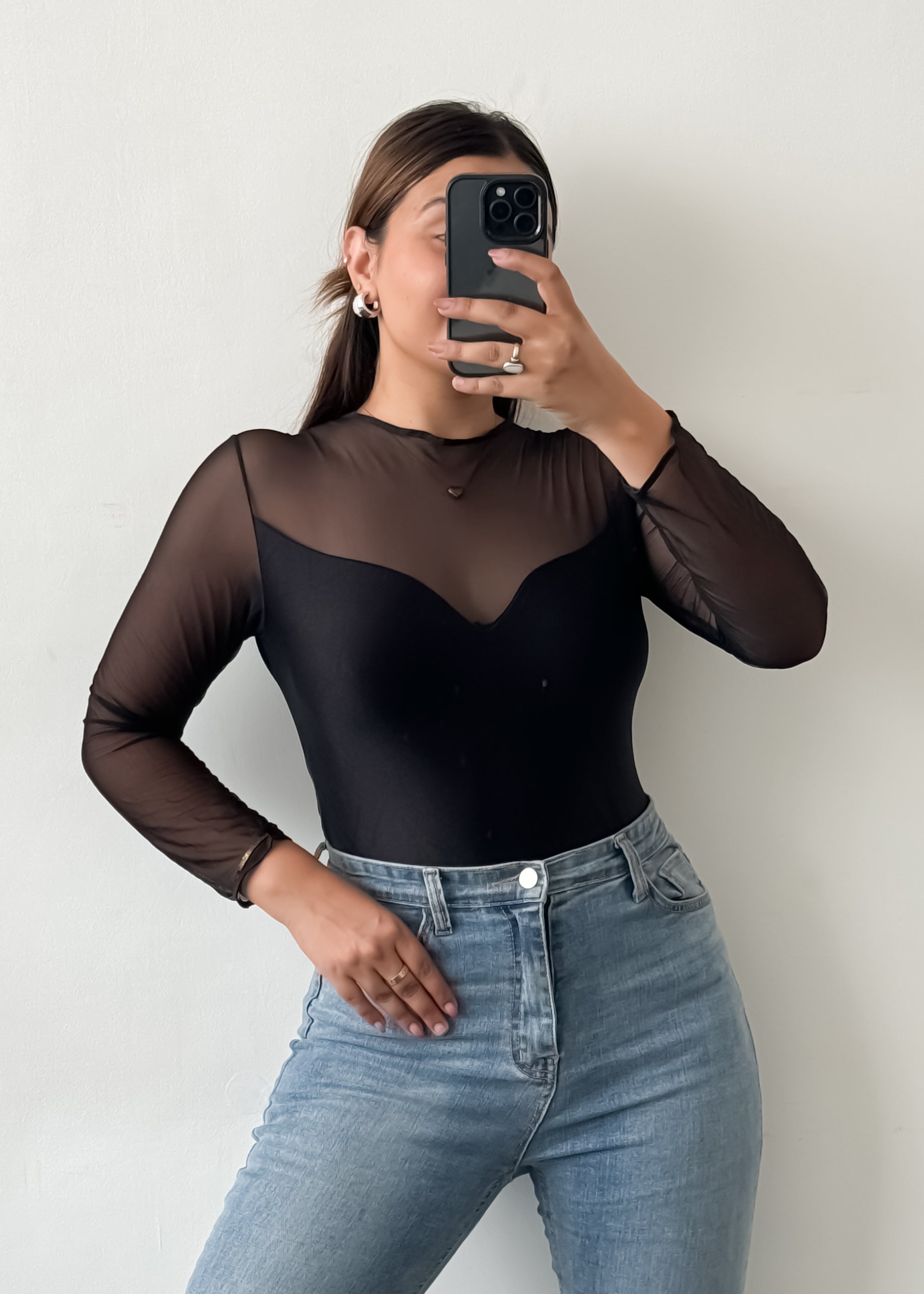 Black Mesh Cut Bodysuit