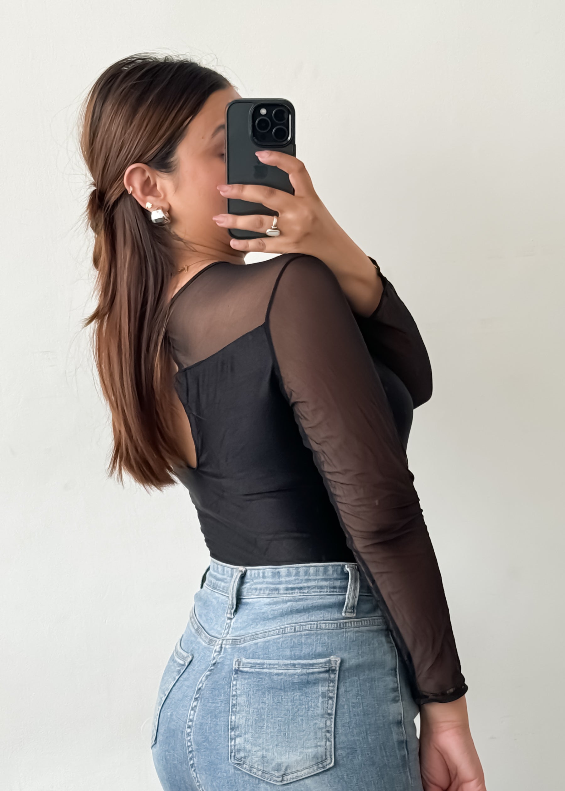 Black Mesh Cut Bodysuit