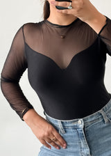 Black Mesh Cut Bodysuit