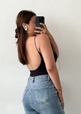 Black Backless Bodysuit