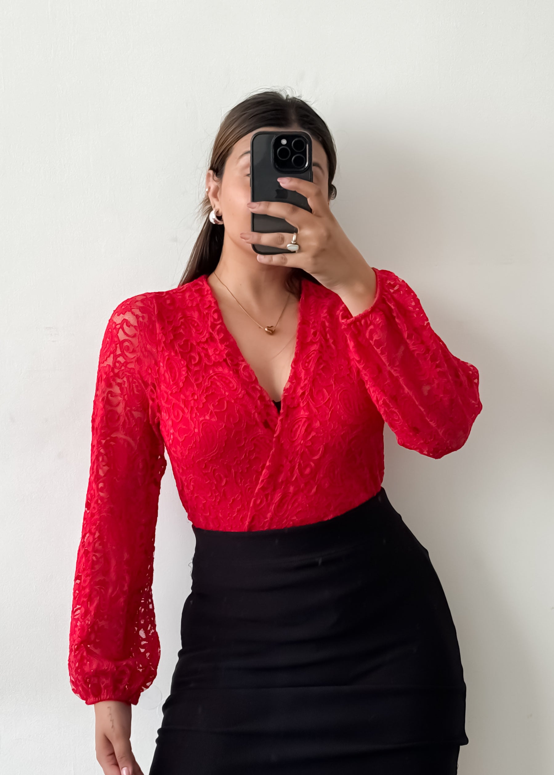 Red Lace Wrap Style Bodysuit