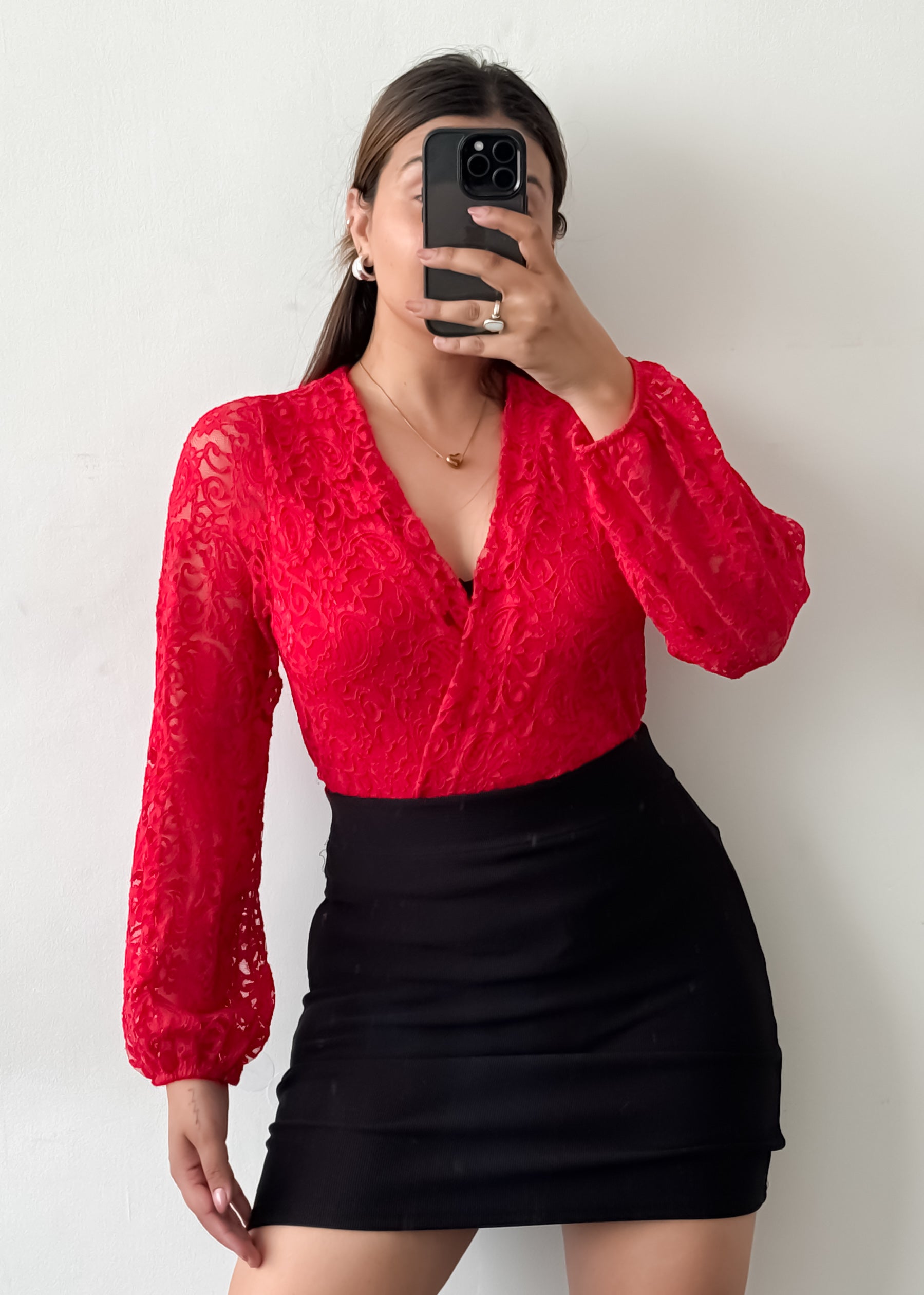 Red Lace Wrap Style Bodysuit