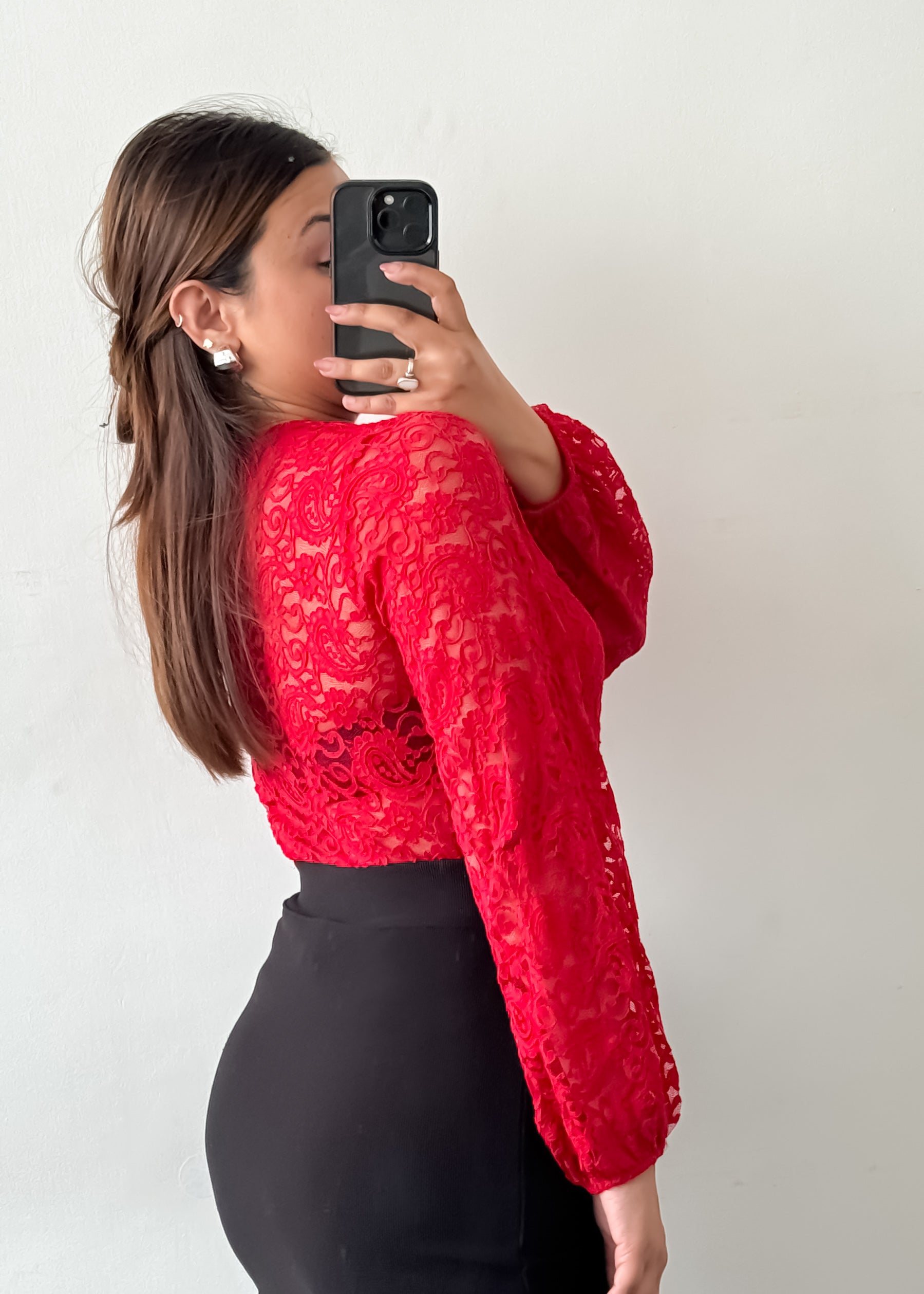 Red Lace Wrap Style Bodysuit