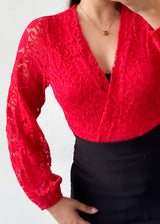 Red Lace Wrap Style Bodysuit