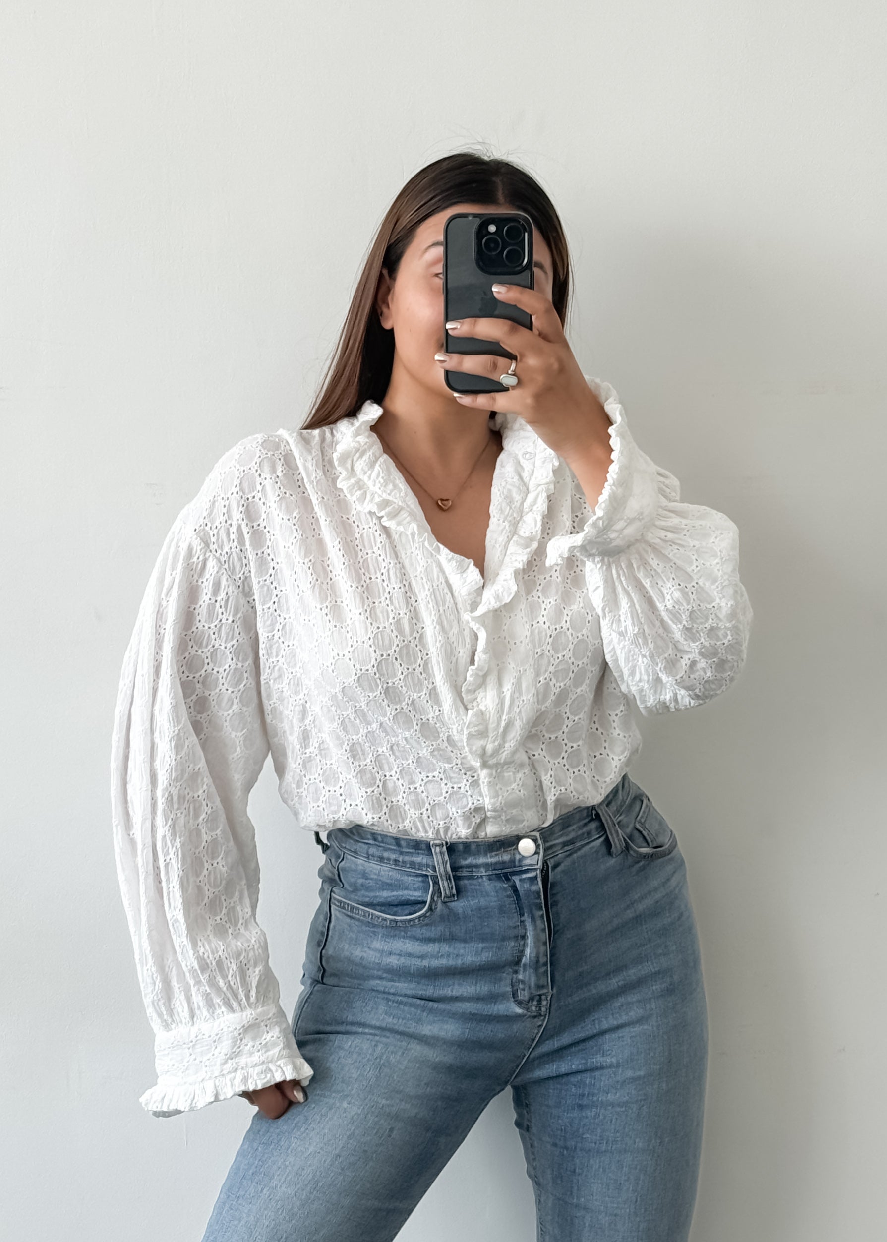 White Chikankari Frill Top