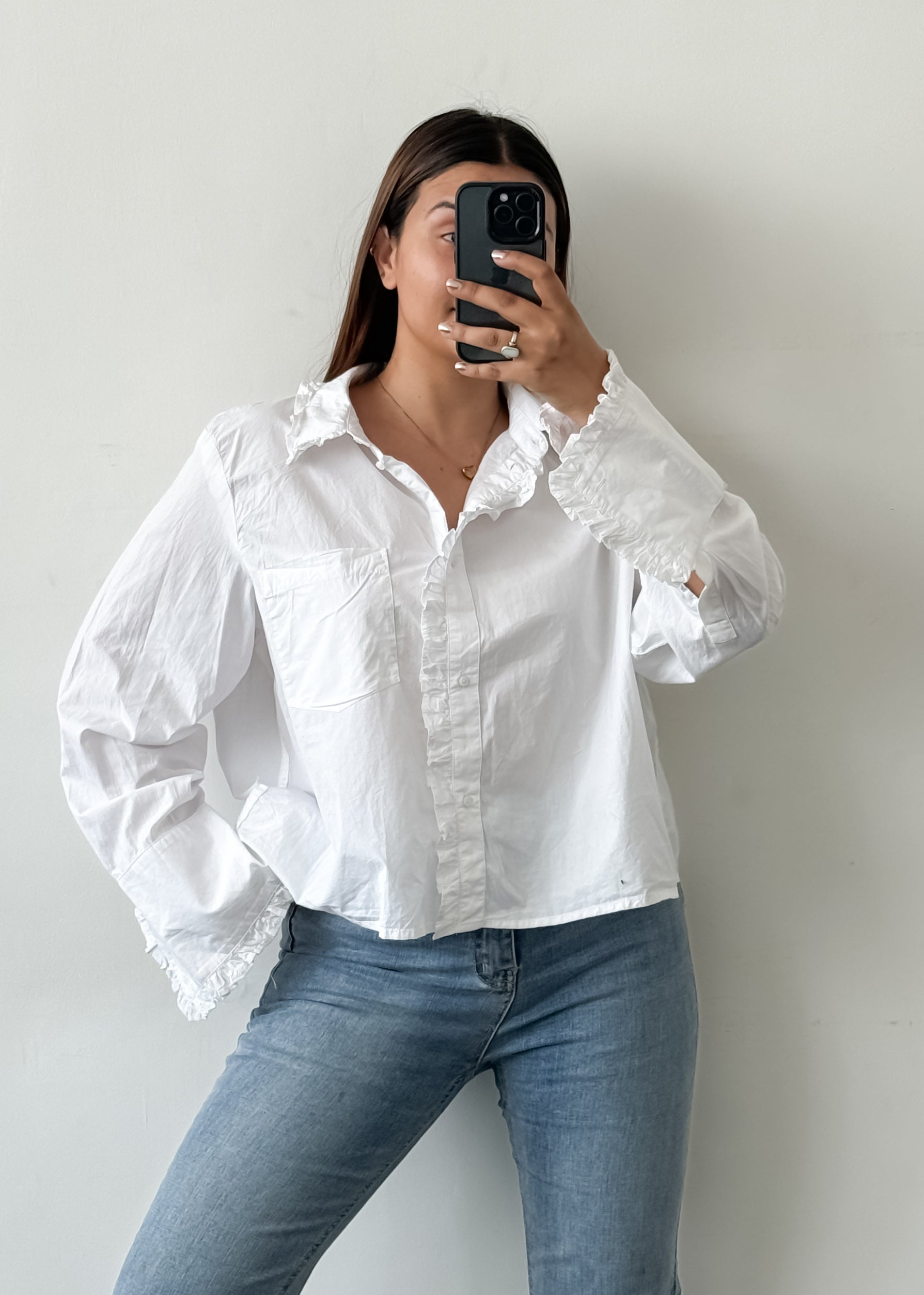 White Cotton Frill Top