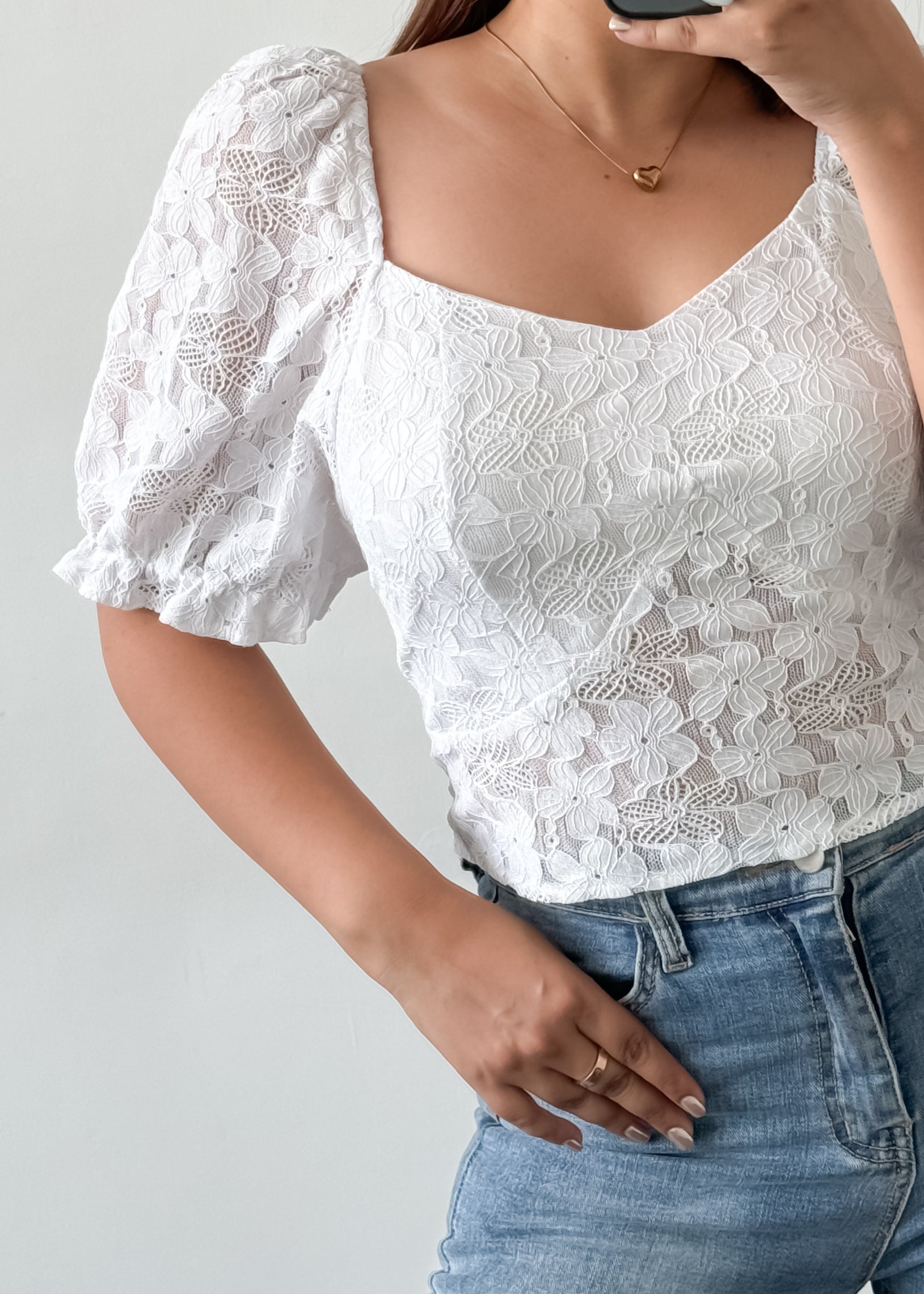 White Cotton Netted Top