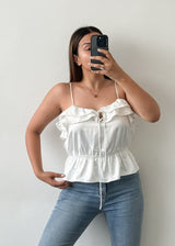 Off White Satin Frill Top