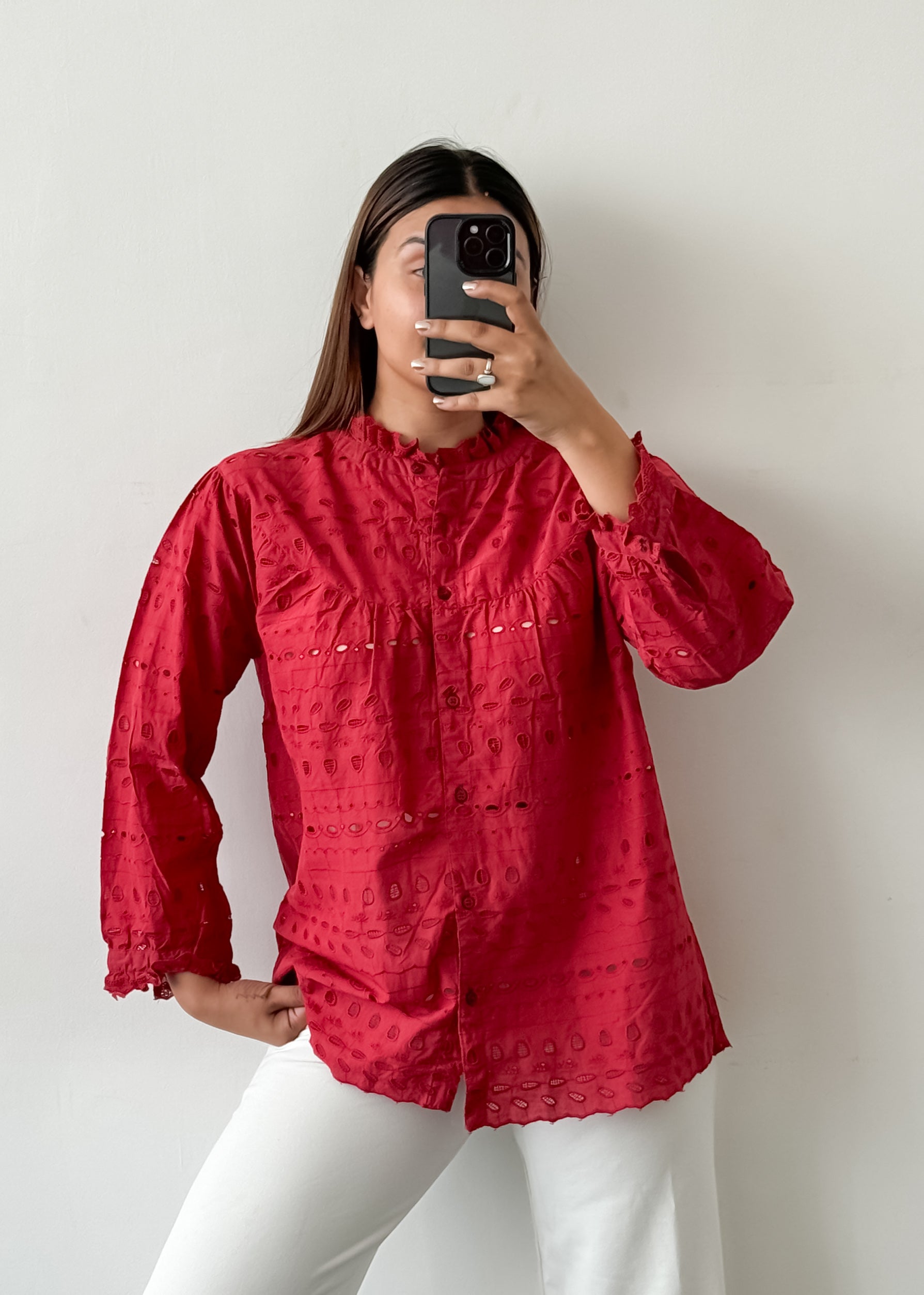 Red Chikankari Top