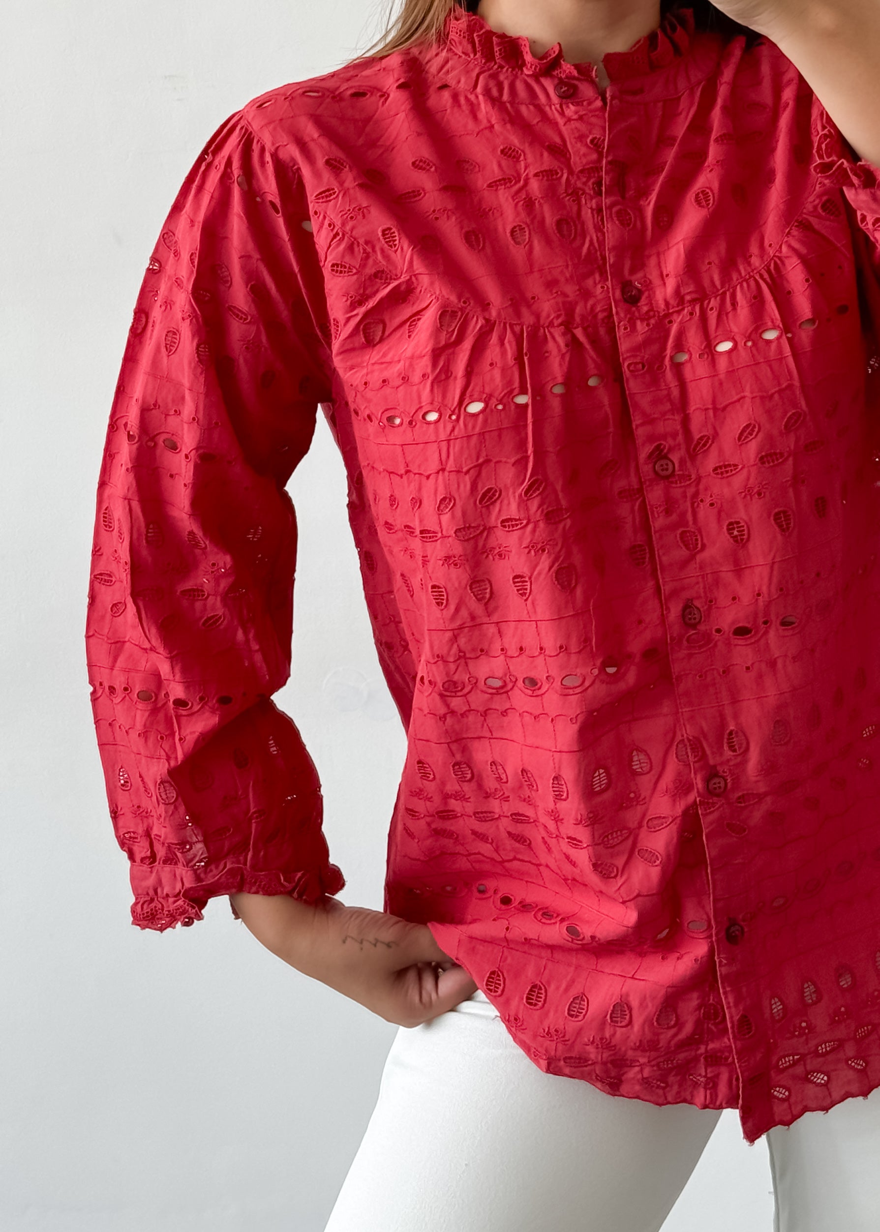 Red Chikankari Top