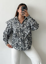 B&W Printed Frill Cotton Top