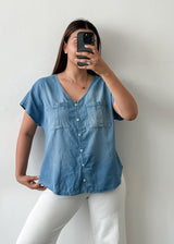 Denim V-neck Top