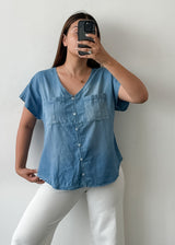 Denim V-neck Top