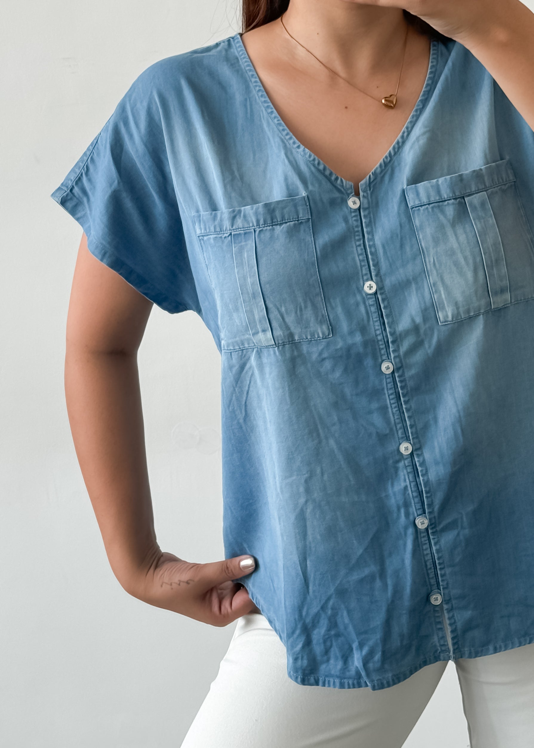 Denim V-neck Top