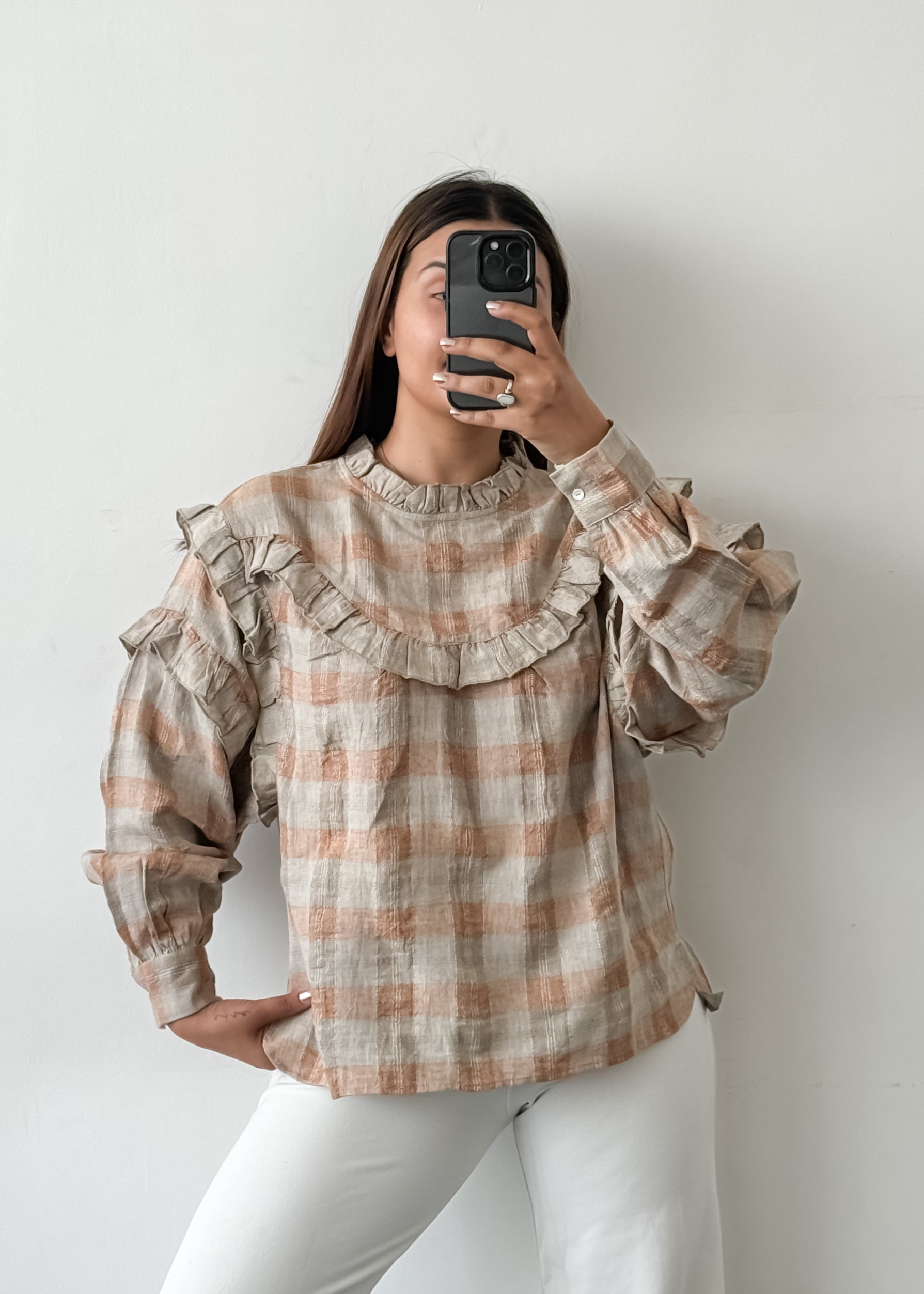 Cotton Linen Checkerd Top