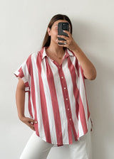 Red & White Drop Shoulder Cotton Top