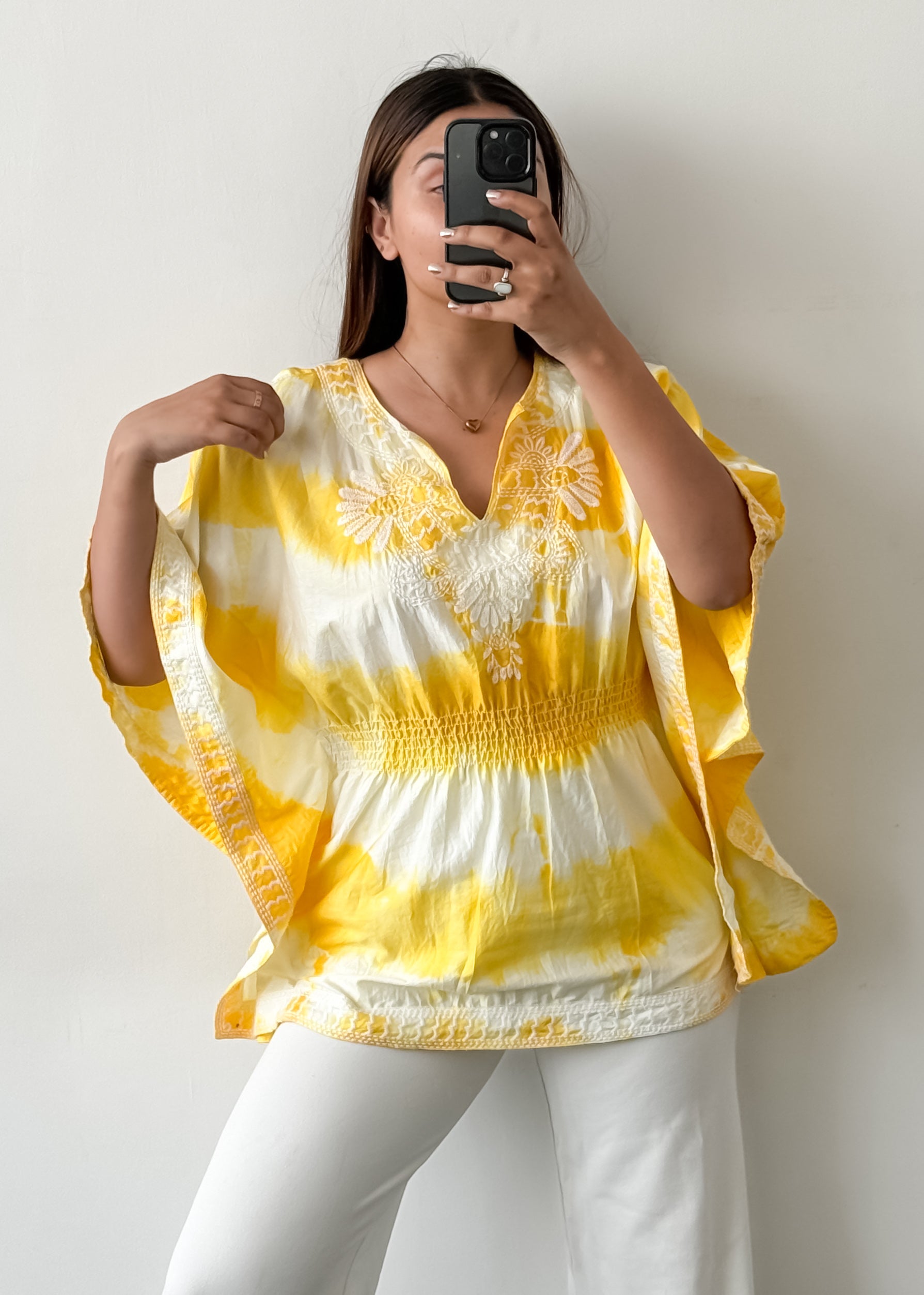 Yellow Tie-Dye Kaftan Top