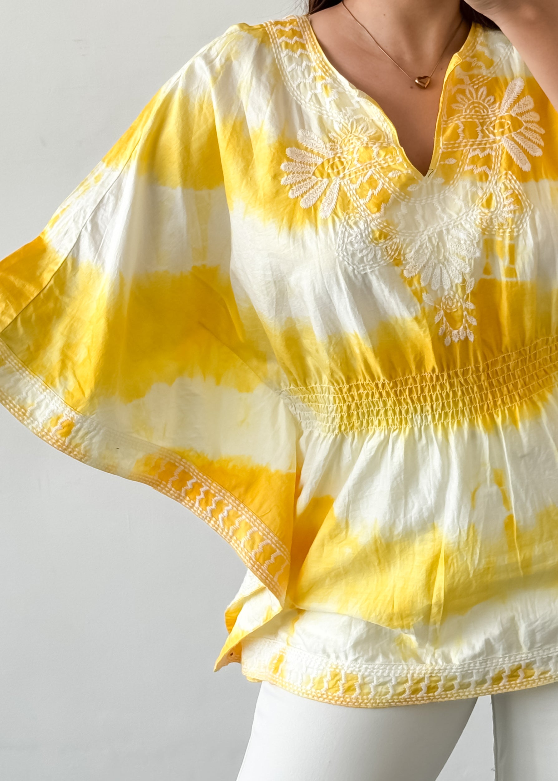 Yellow Tie-Dye Kaftan Top